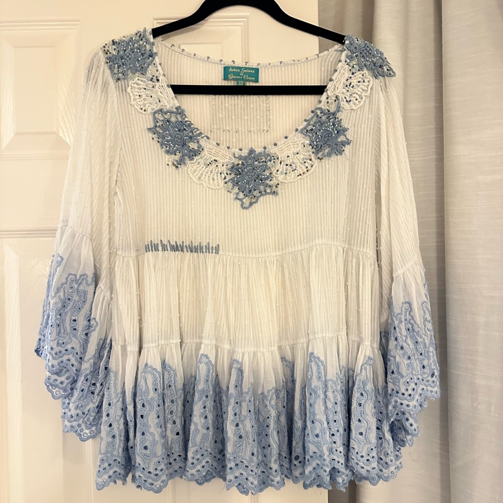 Antica Sartoria by Giacomo cinque lace embroidered Italy Cotton top